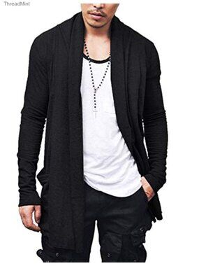 Ruffle Shawl Collar Cardigan Open Front Lightweight Long Drape Cape Overcoat